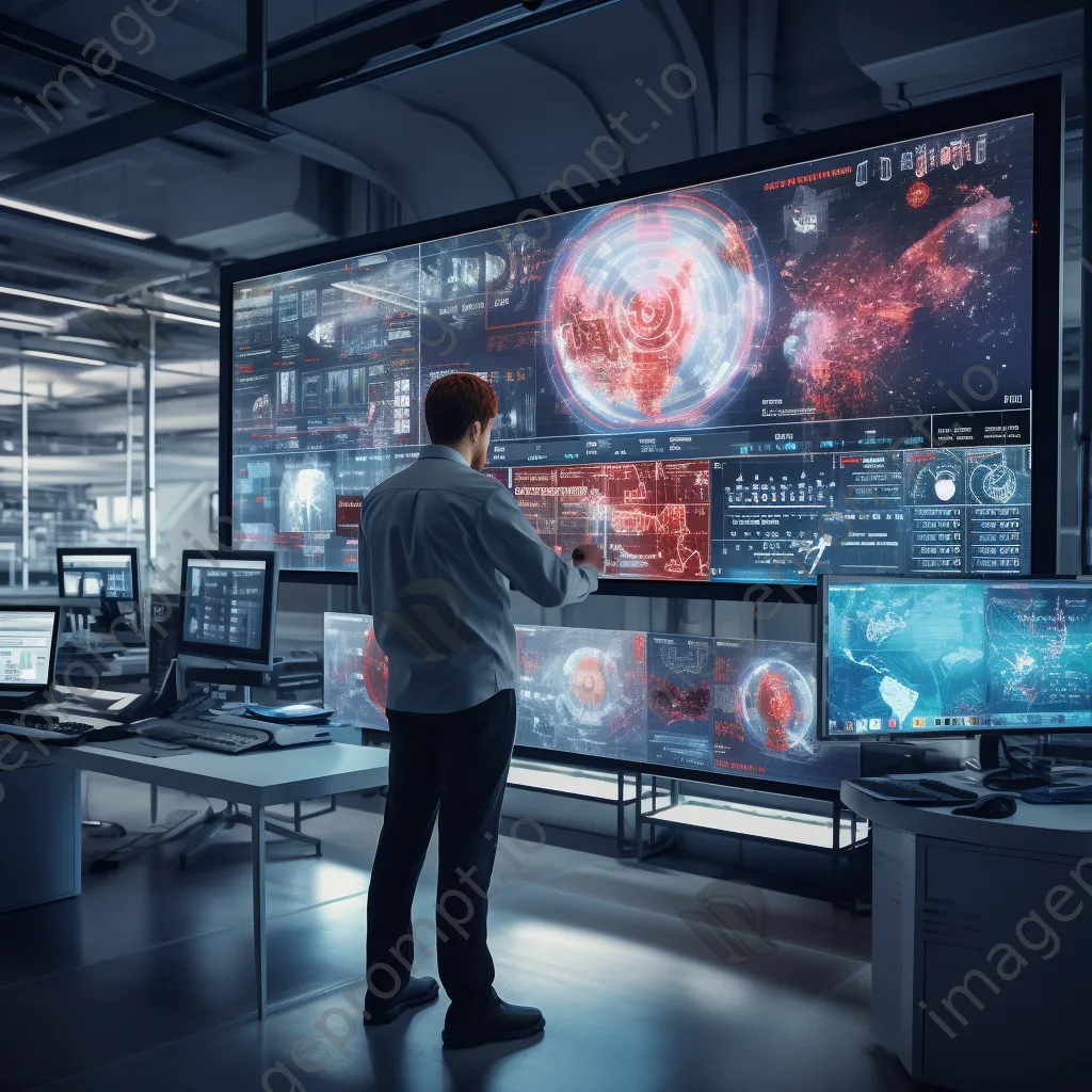 Scientist analyzing AI algorithms on touchscreen in a lab - Image 1