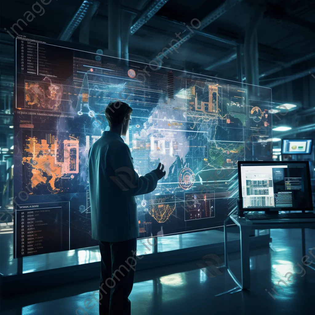 Scientist analyzing AI algorithms on touchscreen in a lab - Image 2