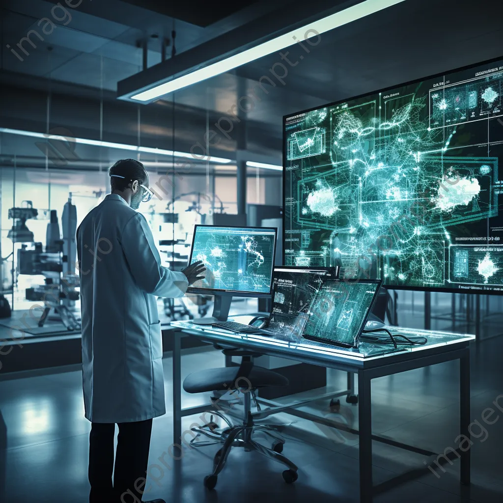 Scientist analyzing AI algorithms on touchscreen in a lab - Image 3