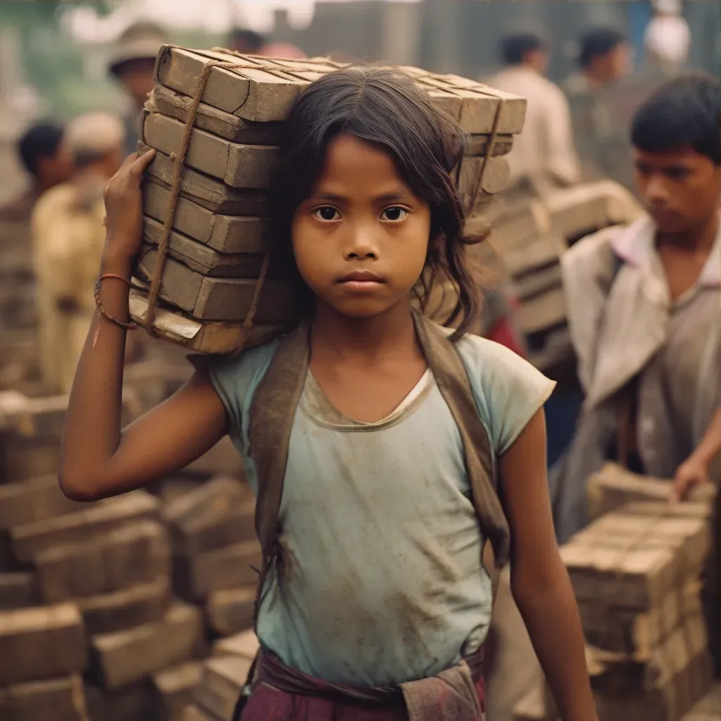 Young girl in child labor carrying heavy load on construction site - Image 3