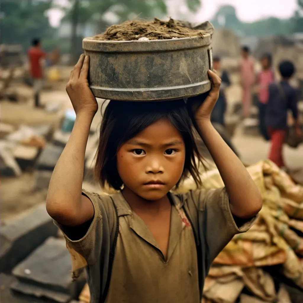 Young girl in child labor carrying heavy load on construction site - Image 4