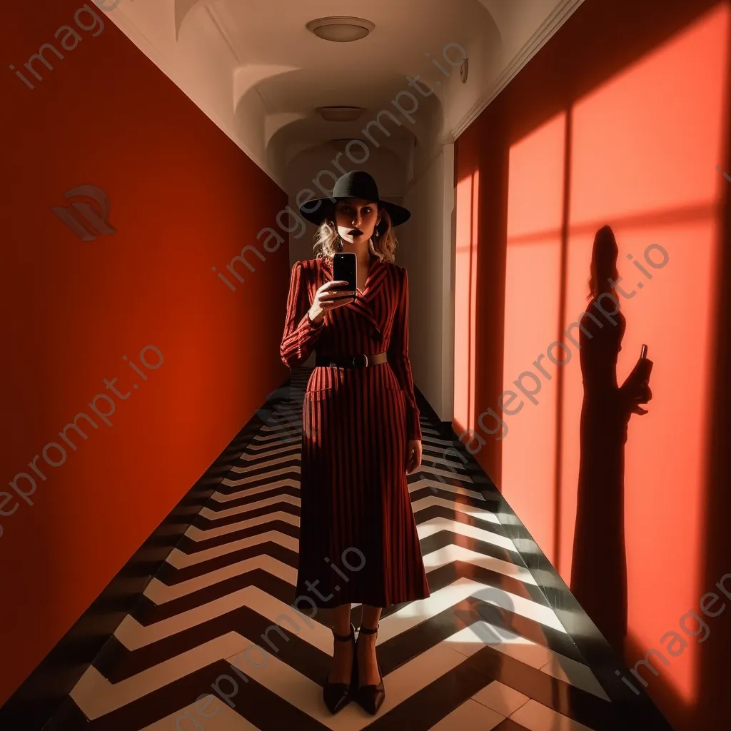 Fashion influencer taking selfies in corridor - Image 2