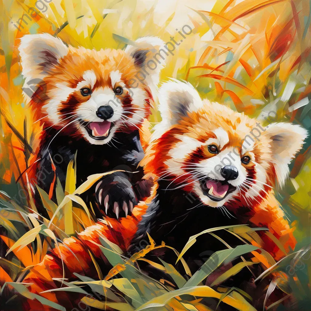 Two red pandas playing in bamboo forest - Image 2