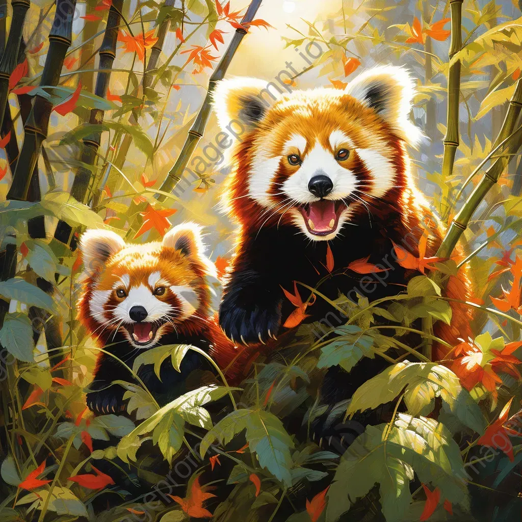 Two red pandas playing in bamboo forest - Image 3