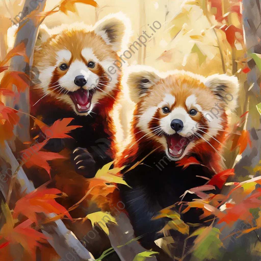 Two red pandas playing in bamboo forest - Image 4