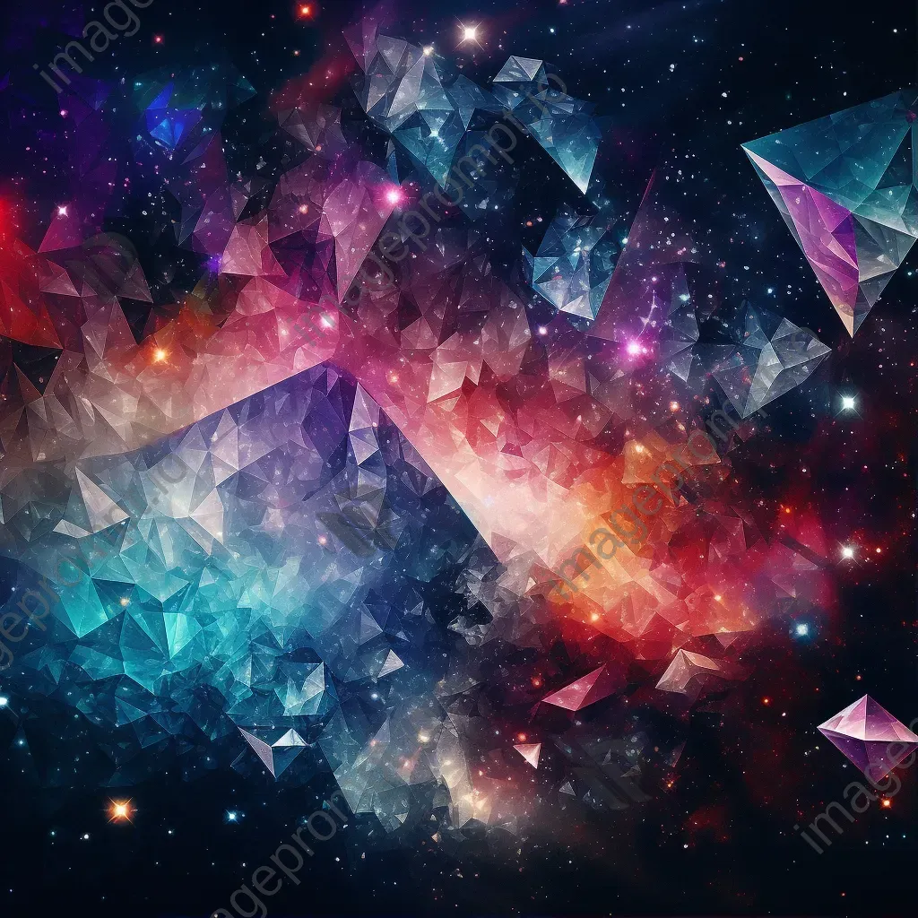 Low poly art of a vibrant nebula featuring floating diamond shapes - Image 1