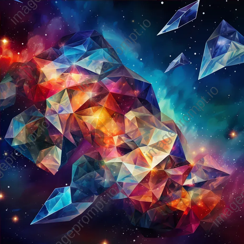 Low poly art of a vibrant nebula featuring floating diamond shapes - Image 4