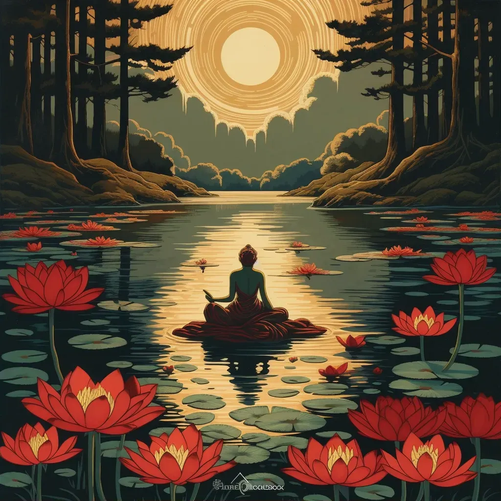 Peaceful spiritual realm with meditating souls on lotus flowers - Image 2