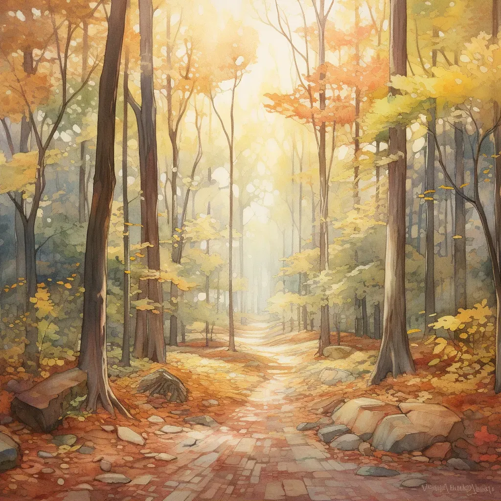 Forest path in autumn with sunlight filtering through - Image 2