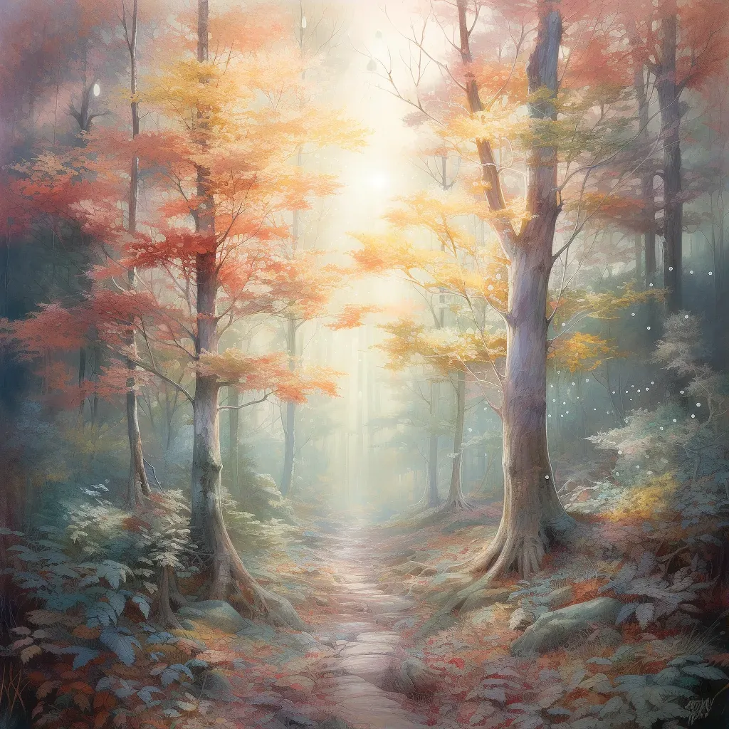 Forest path in autumn with sunlight filtering through - Image 3