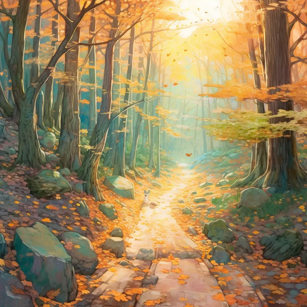 Forest path in autumn with sunlight filtering through - Image 4