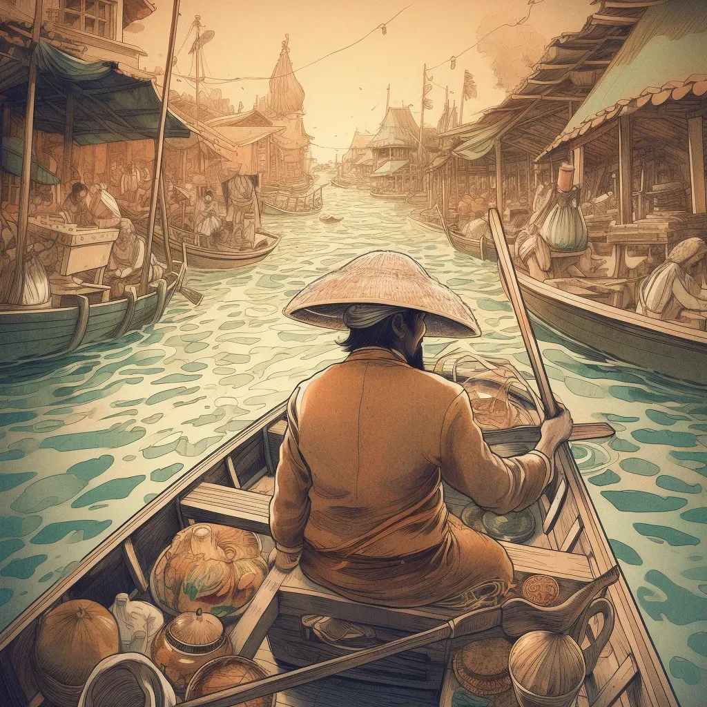 Image of a Venetian gondolier navigating through Thai floating markets - Image 1