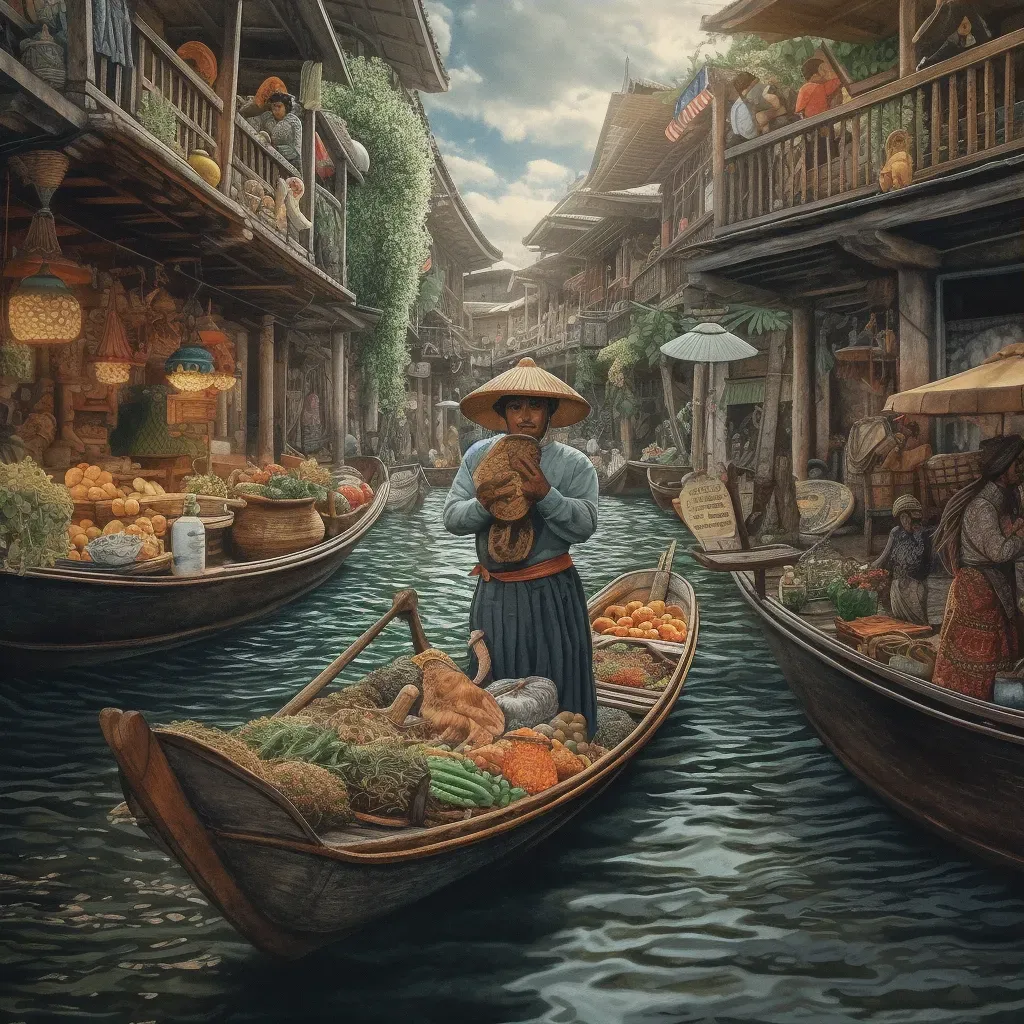 Image of a Venetian gondolier navigating through Thai floating markets - Image 3