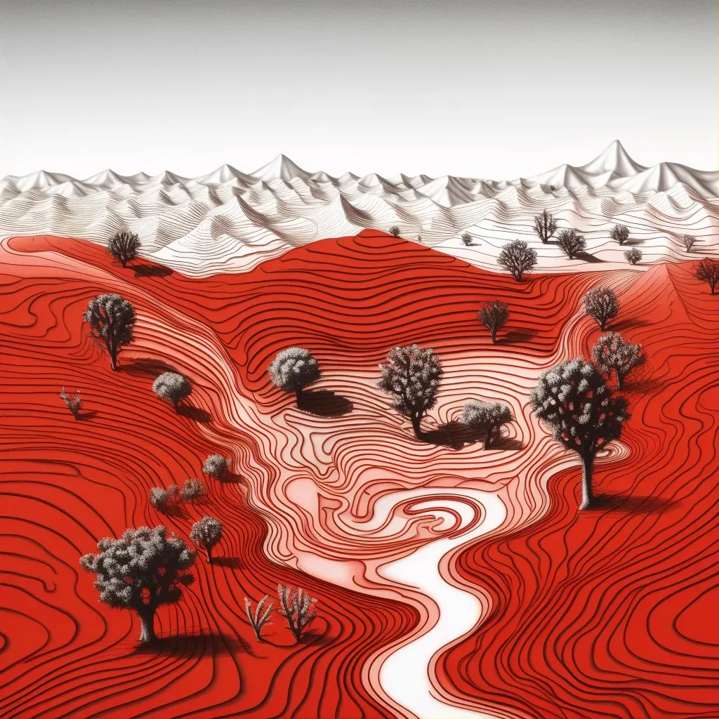 Illustration of a heatwave distorting a desert landscape with shimmering heat waves. - Image 1