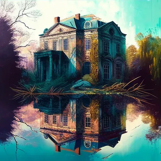 Reflection of old mansion showcasing past grandeur in pond - Image 3