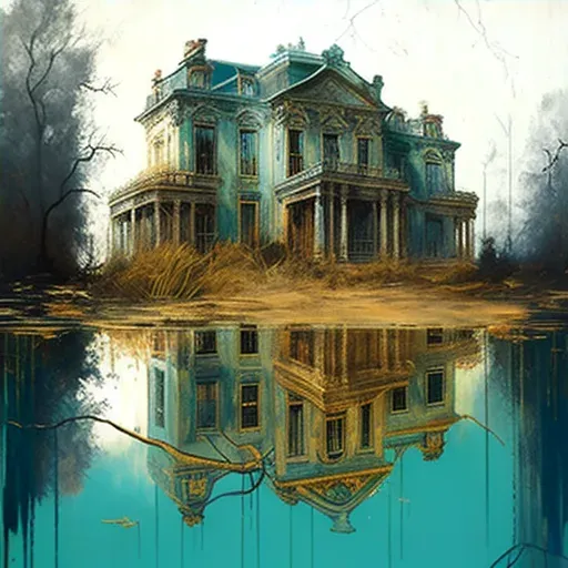 Reflection of old mansion showcasing past grandeur in pond - Image 4