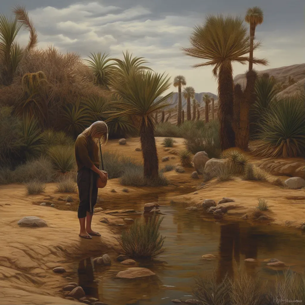 Weary traveler finding an oasis in the middle of a barren desert - Image 1