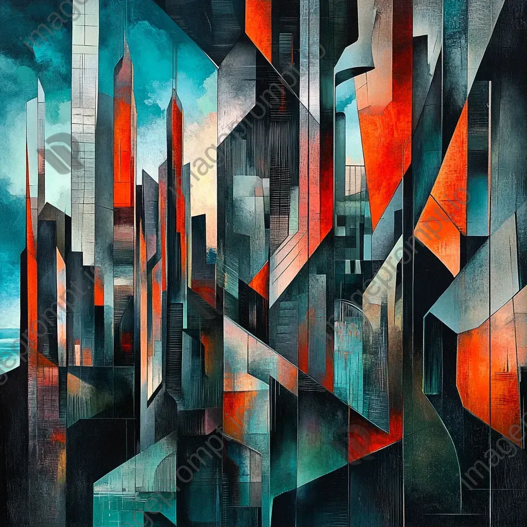 Cubist artwork of a dystopian future city skyline - Image 1