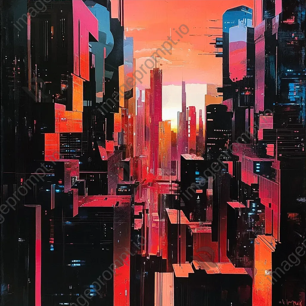 Cubist artwork of a dystopian future city skyline - Image 3