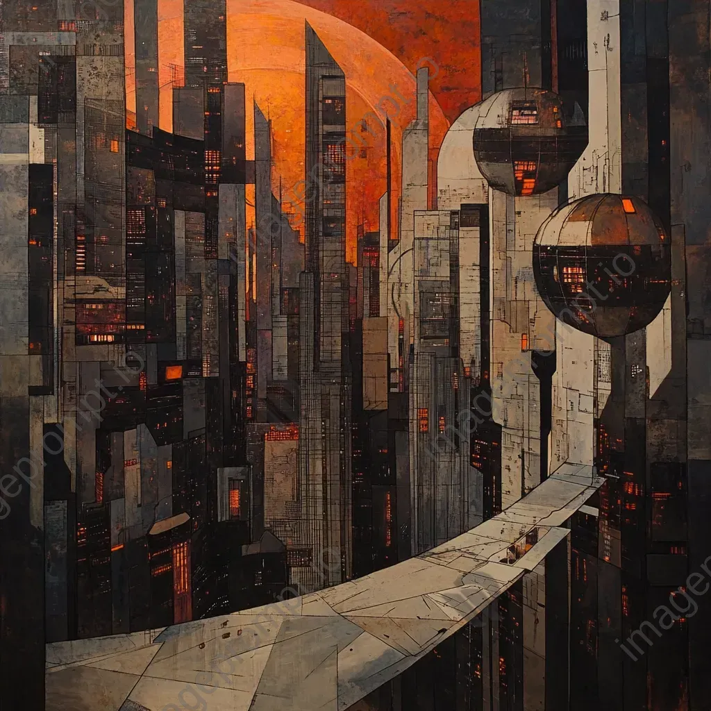 Cubist artwork of a dystopian future city skyline - Image 4