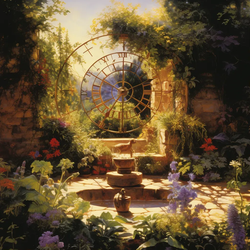 Image of a lush herb garden with aromatic plants and a sundial - Image 1