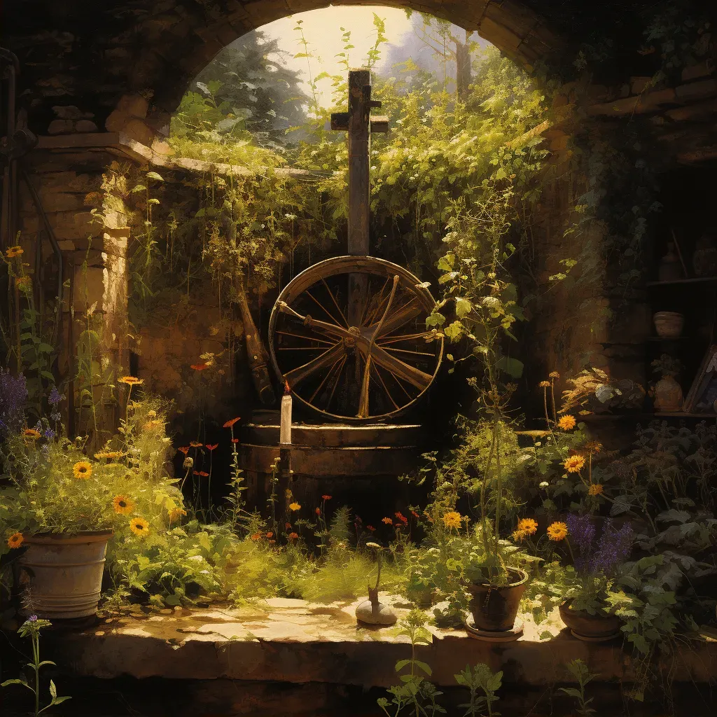 Image of a lush herb garden with aromatic plants and a sundial - Image 2