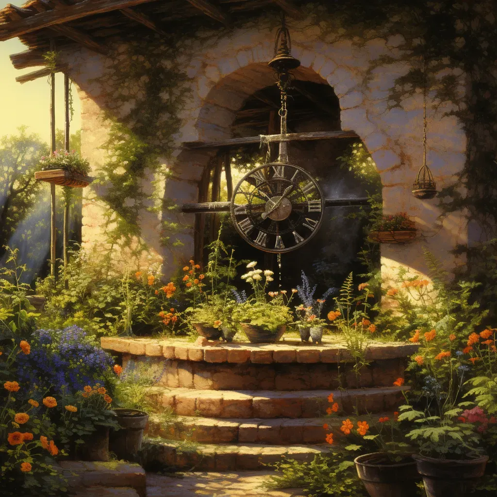 Image of a lush herb garden with aromatic plants and a sundial - Image 3