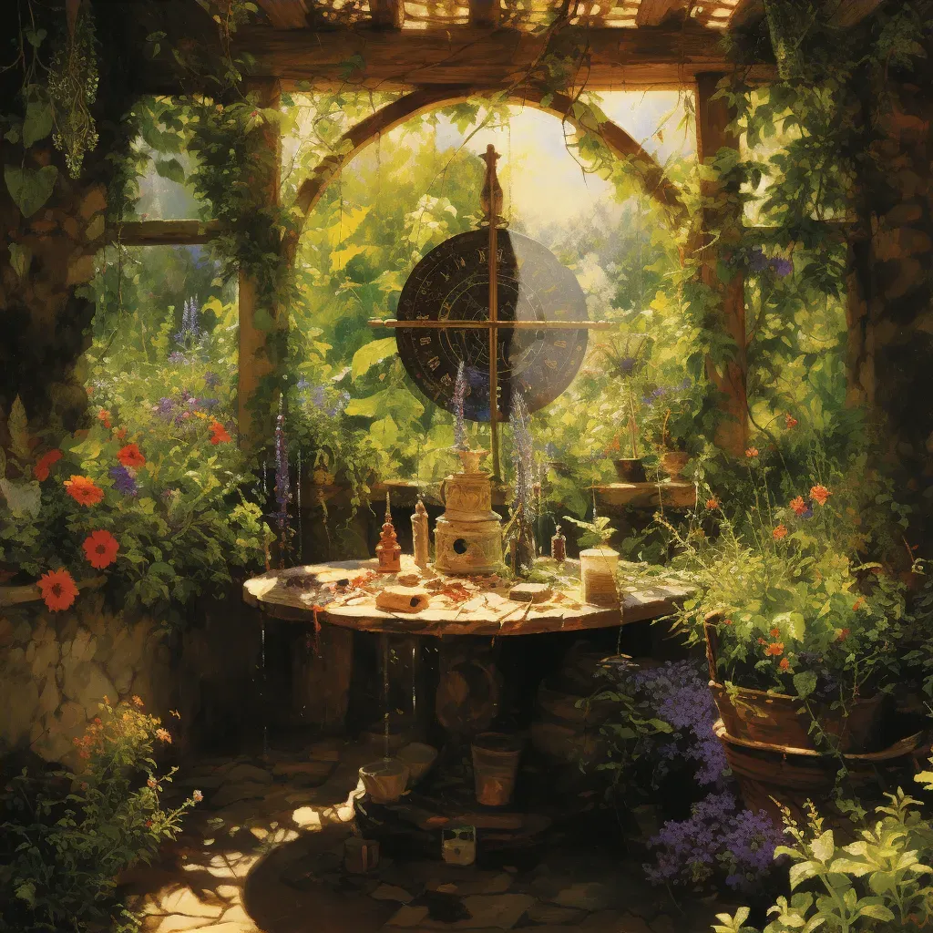 Image of a lush herb garden with aromatic plants and a sundial - Image 4