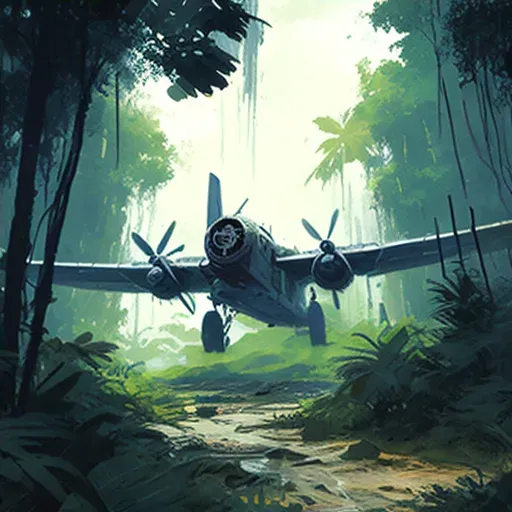 Image depicting a small propeller plane landing on a remote airstrip surrounded by dense jungle - Image 4