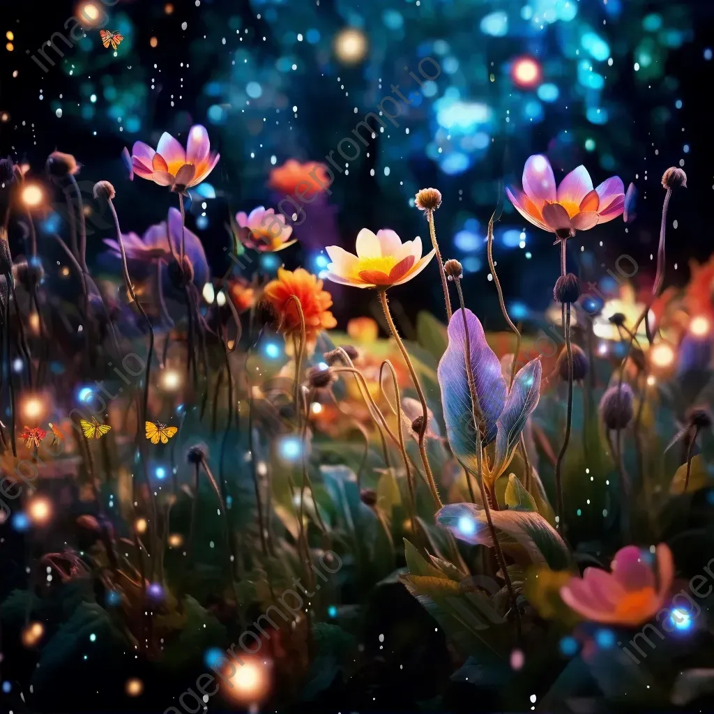 Enchanted garden with stained glass flowers and fireflies - Image 2