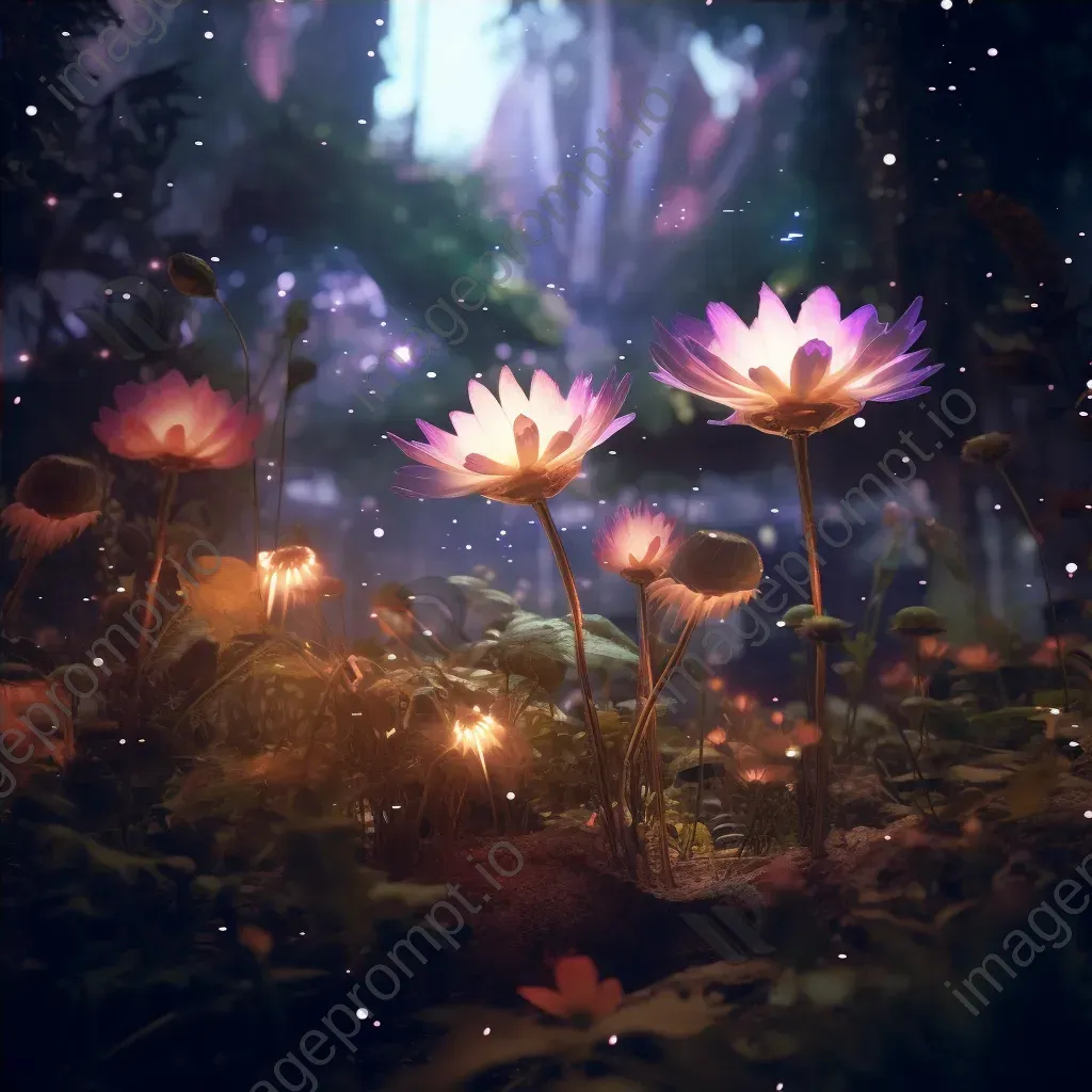 Enchanted garden with stained glass flowers and fireflies - Image 4