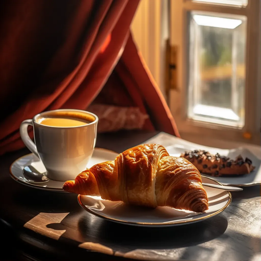 Freshly brewed espresso with croissant, shot on Canon EOS R5 - Image 1