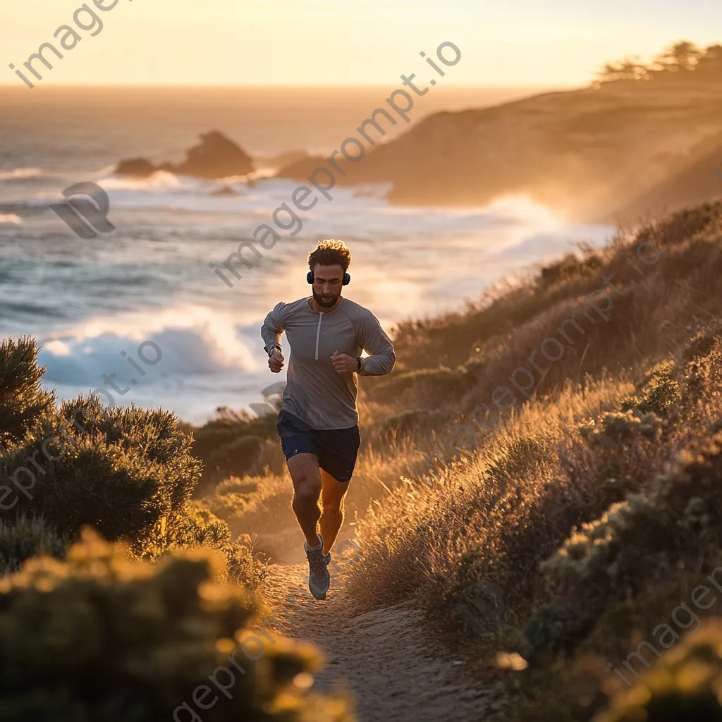 Runner sprinting on a coastal trail at golden hour - Image 2