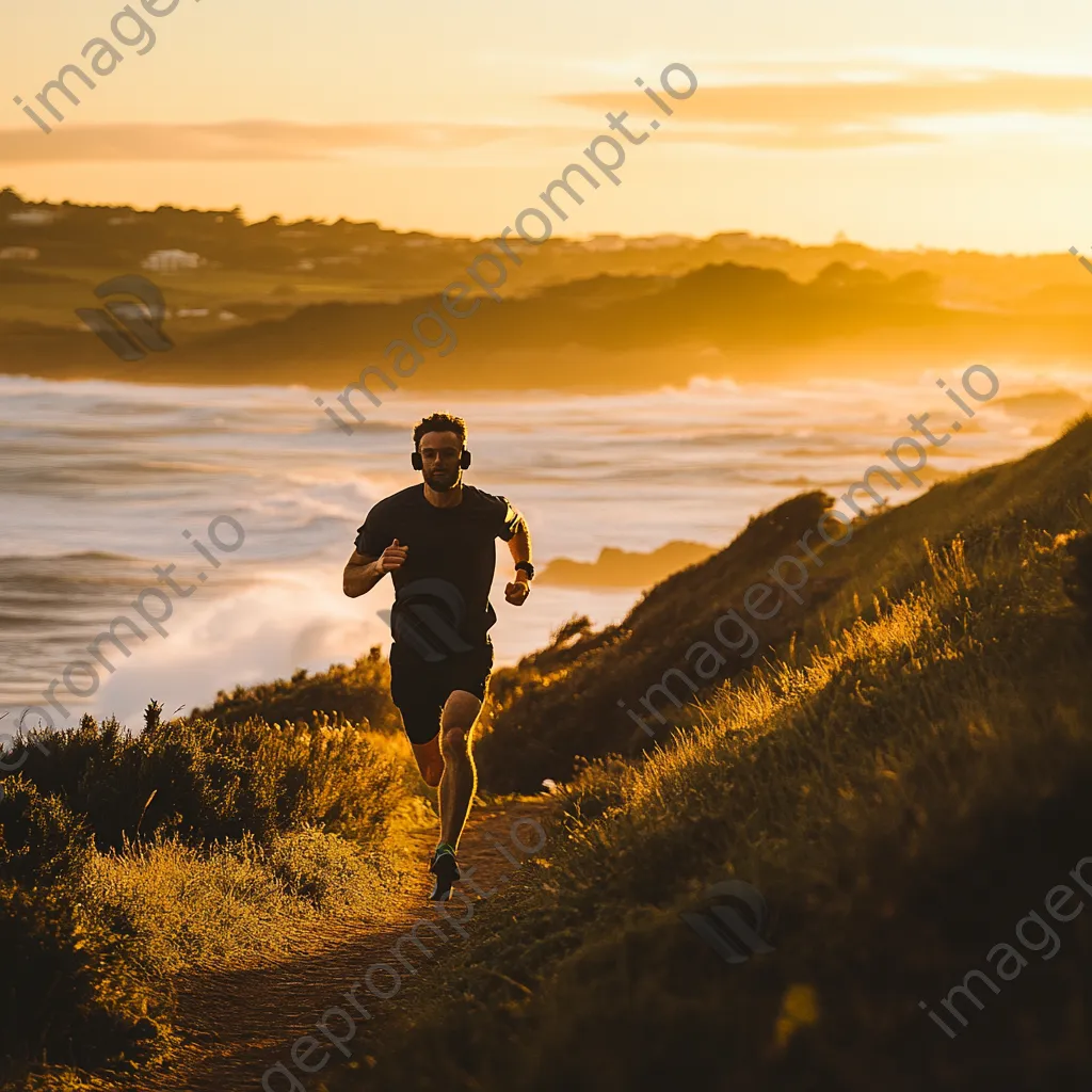 Runner sprinting on a coastal trail at golden hour - Image 3