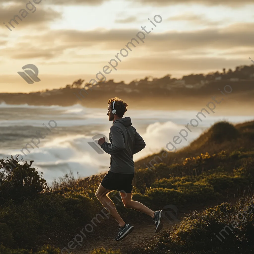 Runner sprinting on a coastal trail at golden hour - Image 4