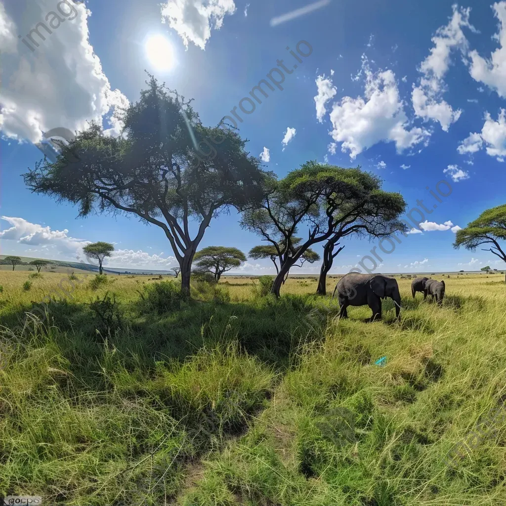 Expansive savanna with grazing elephants and acacia trees - Image 2