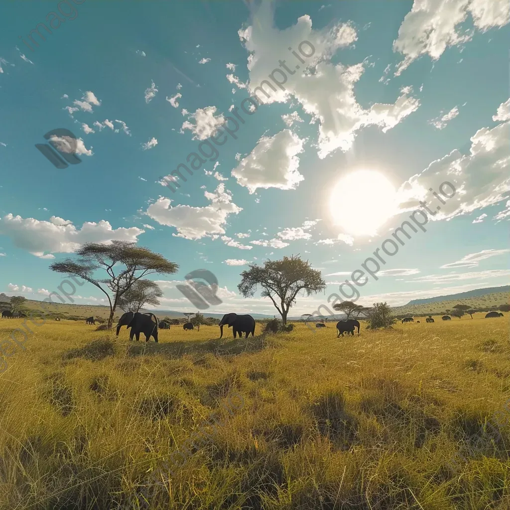 Expansive savanna with grazing elephants and acacia trees - Image 3