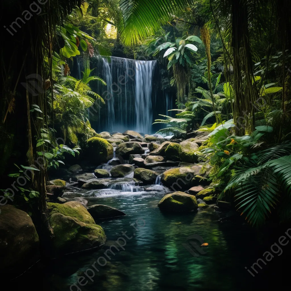 Secluded waterfall in a lush jungle setting - Image 1