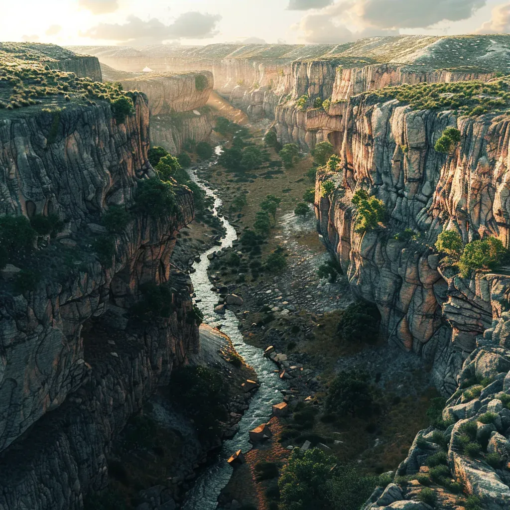 Aerial view of a river canyon with steep cliffs and lush greenery - Image 3