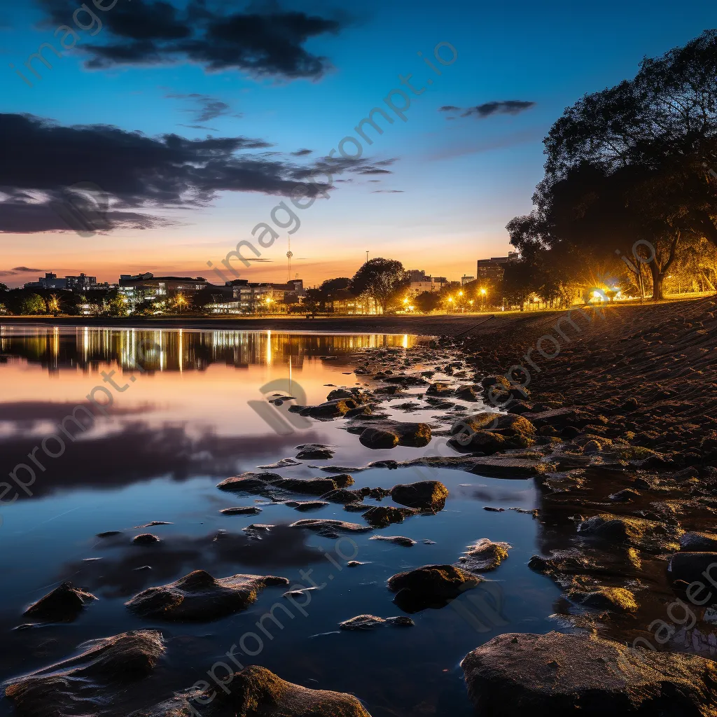 Long exposure photo of reflections on a river at dusk - Image 1