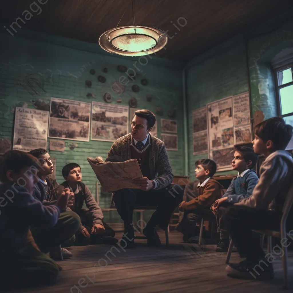 Teacher leading a reading activity with students in a classroom. - Image 2