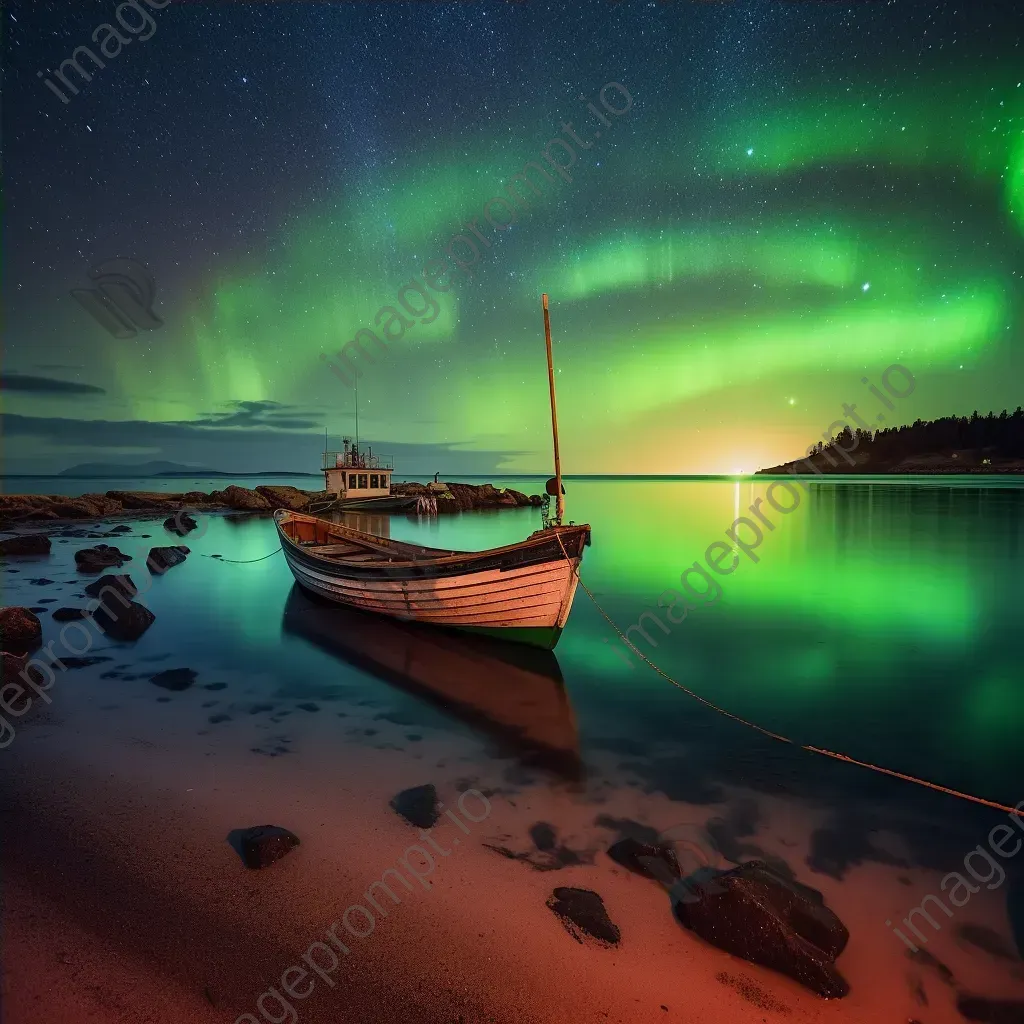 Aurora australis above ocean bay - Image 4