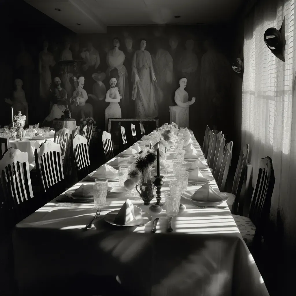 Spectral banquet hall with ghostly feasting guests - Image 1