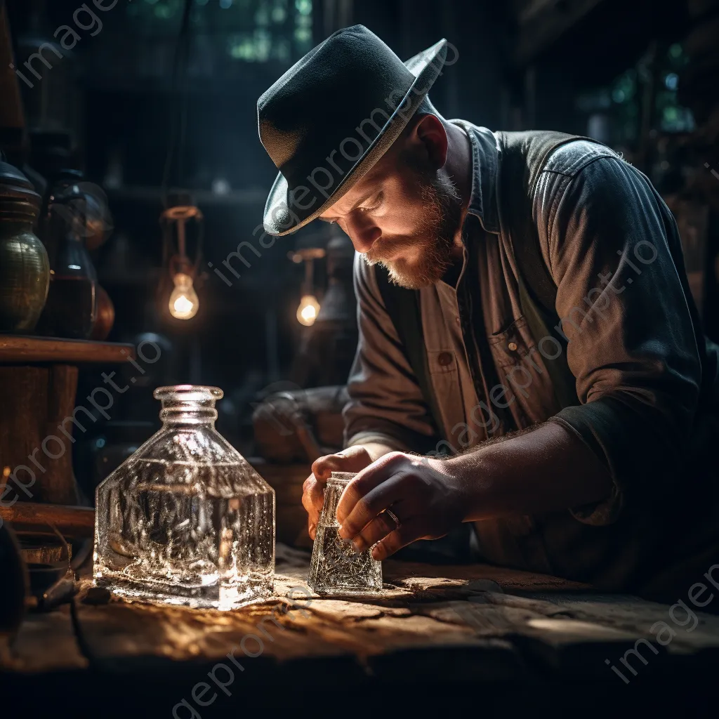 Artisan polishing a finished glass art piece in a workshop - Image 4