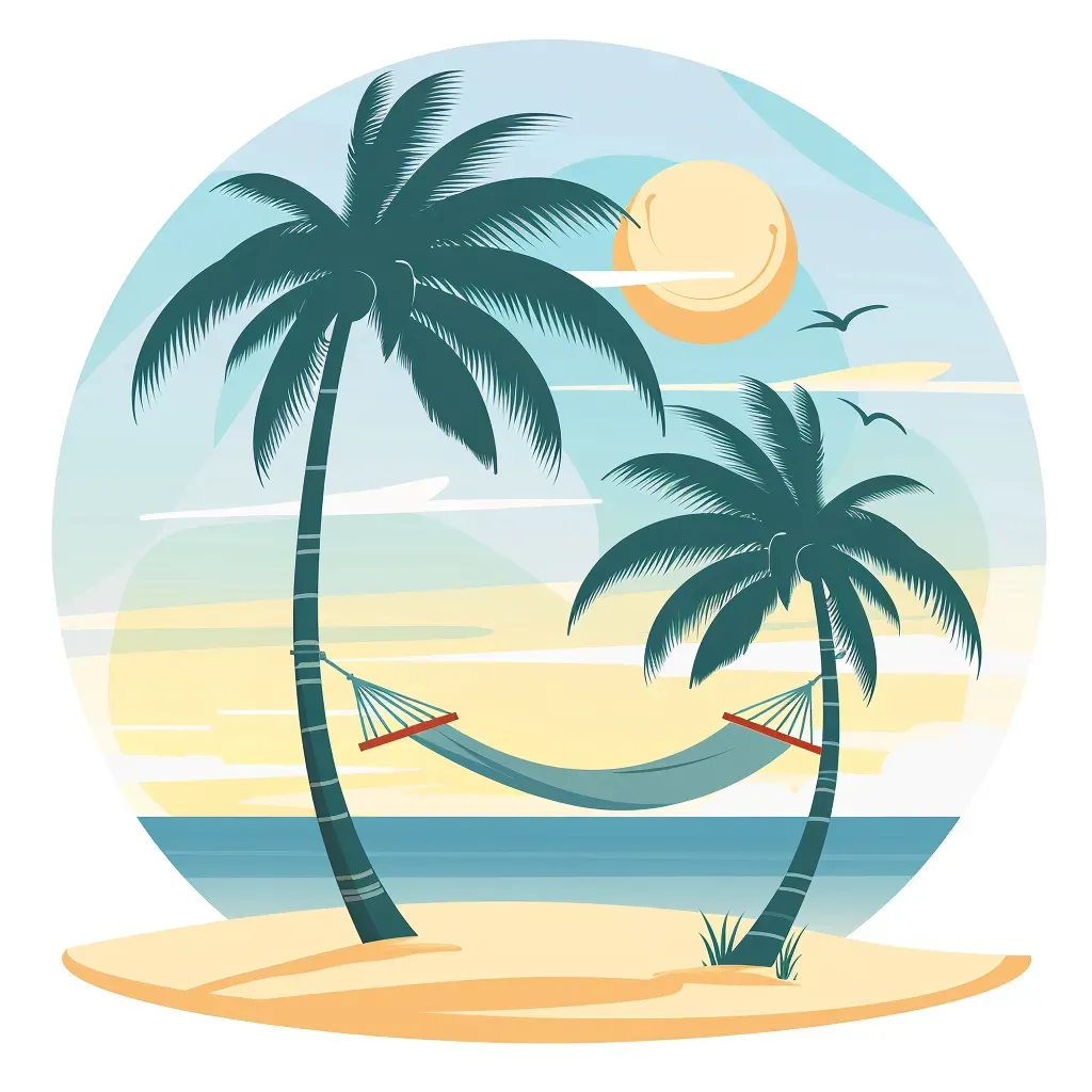 Tropical beach resort logo with palm trees and hammock by the sea - Image 1