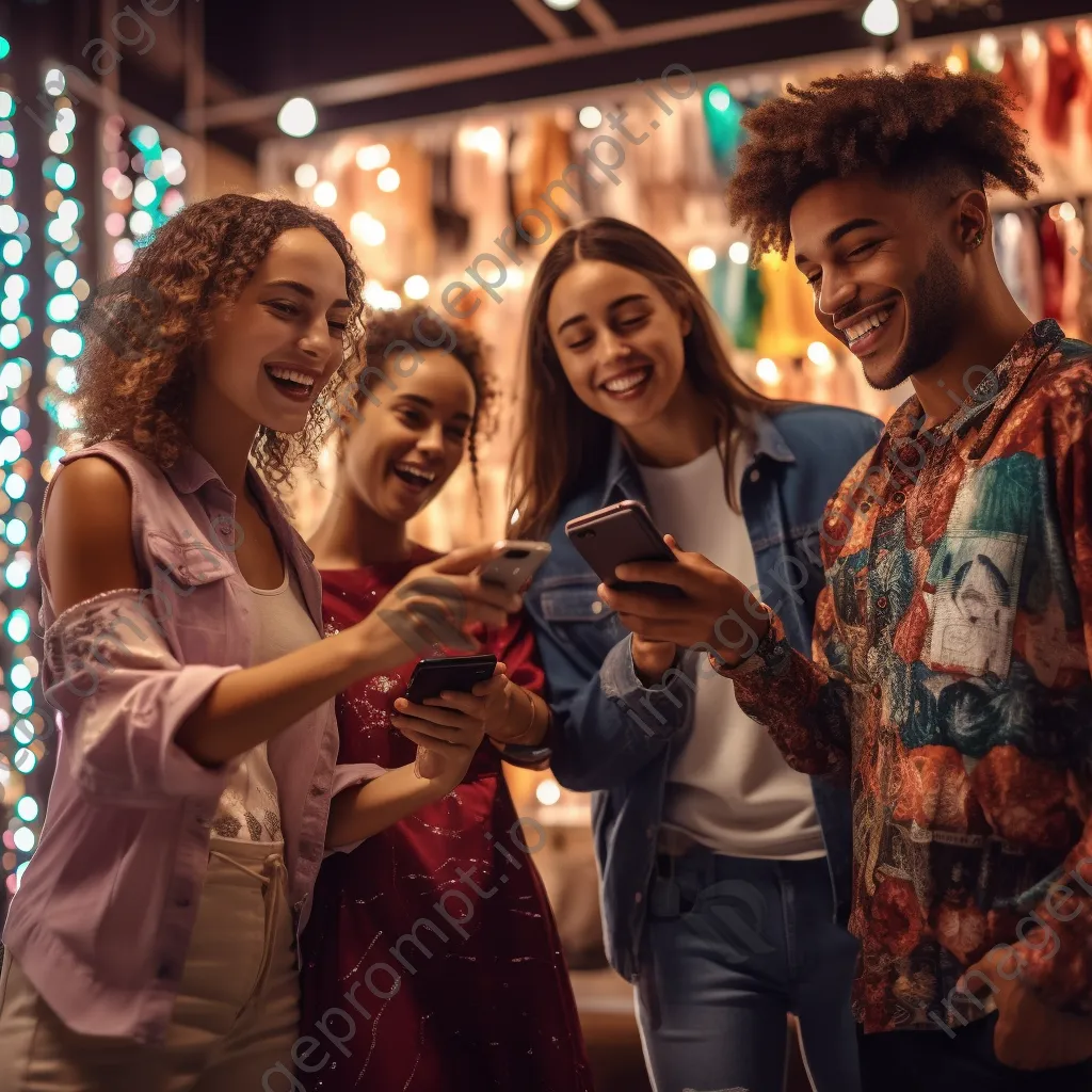 Friends trying on outfits while shopping in a trendy boutique. - Image 1