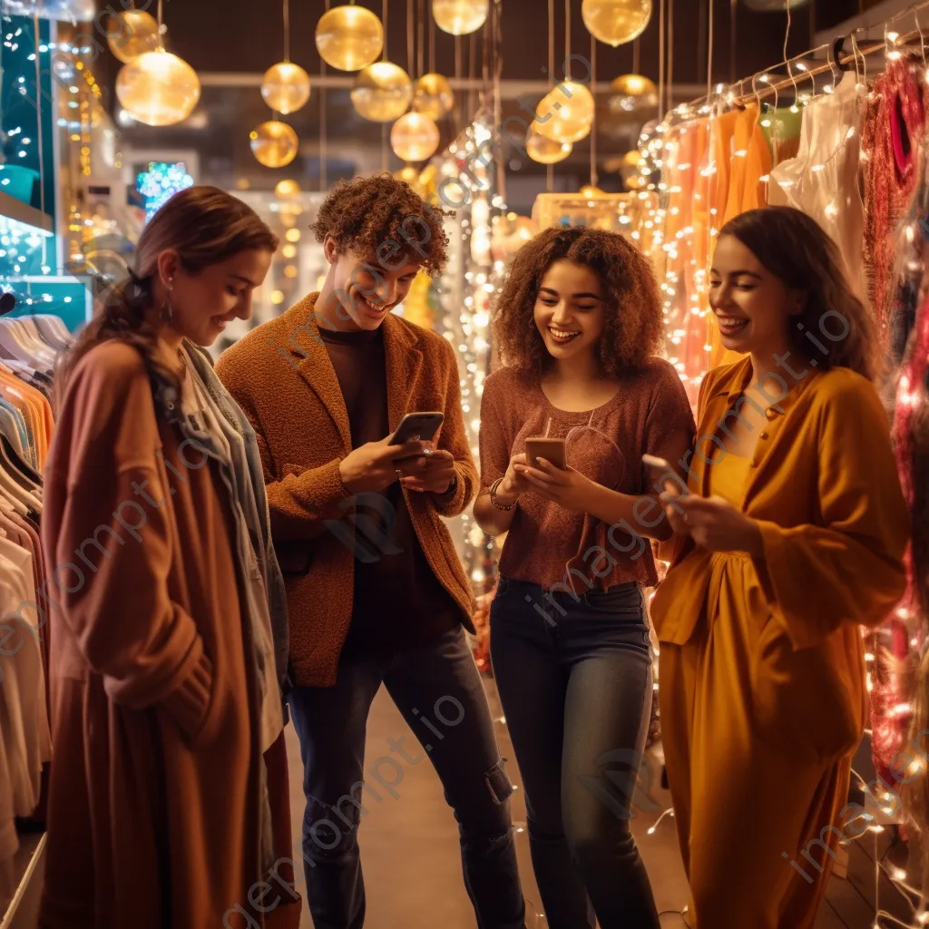 Friends trying on outfits while shopping in a trendy boutique. - Image 2