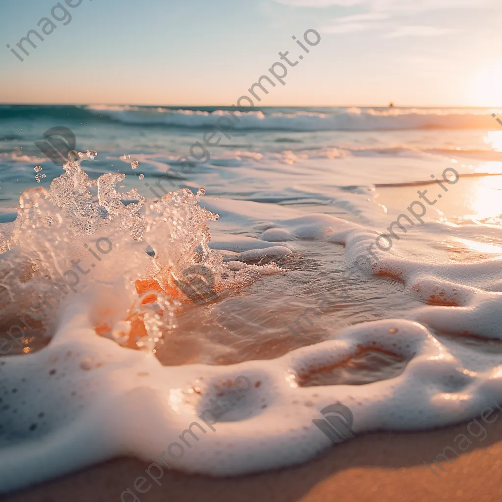 Blurred beach scene with gentle waves and sandy shore - Image 1