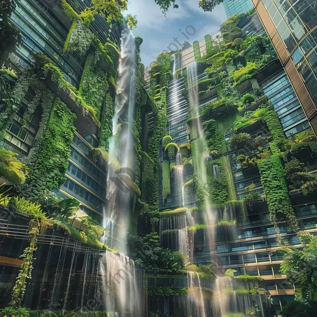 Urban jungle with skyscrapers covered in greenery - Image 1