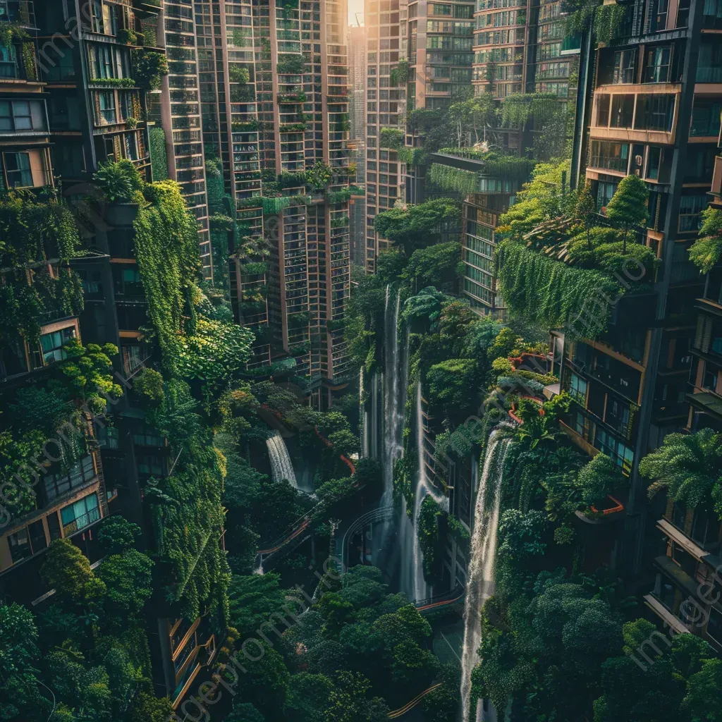 Urban jungle with skyscrapers covered in greenery - Image 2